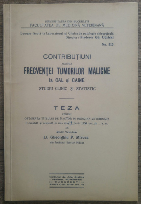 Contributiuni asupra frecventei tumorilor maligne la cal si caine/ 1936