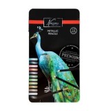 Cumpara ieftin Set creioane colorate Craft, cutie metalica, 12 culori metalice