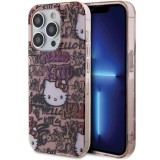 Husa Hello Kitty iPhone 15 Pro Hardcase IML Tags Graffiti, roz, HKHCP15LHDGPTP