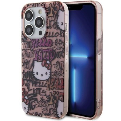 Husa Hello Kitty iPhone 15 Pro Hardcase IML Tags Graffiti, roz, HKHCP15LHDGPTP foto