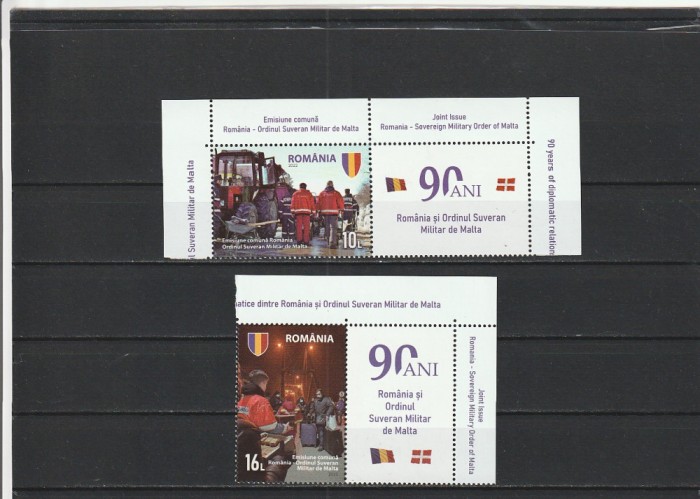 ROMANIA 2022 LP 2386 ROMANIA SI ORDINUL SUVERAN MILITAR DE MALTA SERIE CU VINIETA MNH NESTAMPILATA