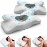 Set 2 Perne Ortopedice Cervicale pentru dormit Linomag&reg;, Spuma cu Memorie, Forma de fluture, Husa lavabila, Suport pentru cap, gat, umeri si brate, Al