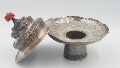 Foarte rar! Vas antic tibetan din argint - sec.XIX - pentru flori/arome/tamaie foto