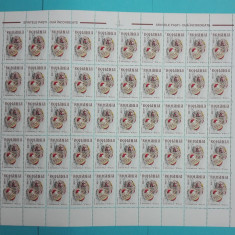 TIMBRE ROMÂNIA LP1479/1999 PAȘTI -OUĂ ÎNCONDEIATE -coală 50 de timbre MNH