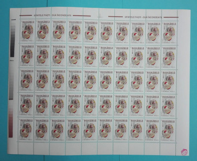 TIMBRE ROM&amp;Acirc;NIA LP1479/1999 PAȘTI -OUĂ &amp;Icirc;NCONDEIATE -coală 50 de timbre MNH foto