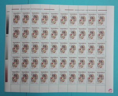 TIMBRE ROM&amp;Acirc;NIA LP1479/1999 PAȘTI -OUĂ &amp;Icirc;NCONDEIATE -coală 50 de timbre MNH foto