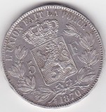 Moneda Argint Belgia 5 Franci 1870 - Francs, Argint, Colecție Numismatică