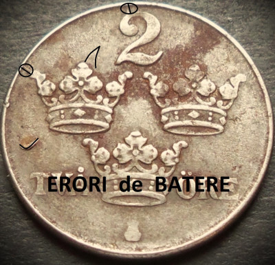 Moneda istorica 2 ORE - SUEDIA, anul 1945 * cod 1619 - EXCELENTA - ERORI BATERE foto