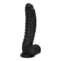 Dildo Ribbed cu Ventuza, Silicon Lichid, Negru, 22.5 cm, Mokko Toys