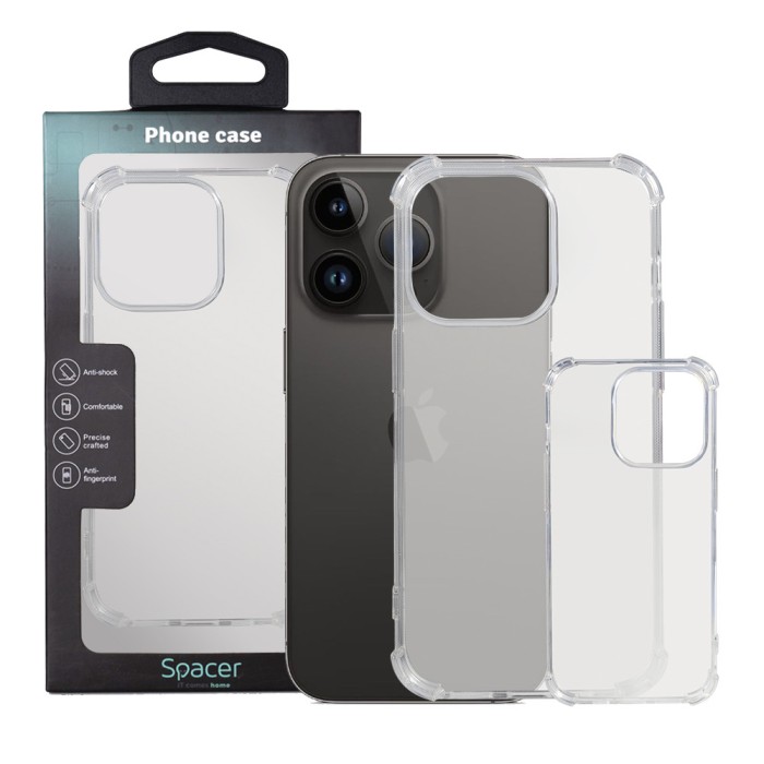 Husa Iphone 14 Pro Spacer, grosime 1.5mm, protectie suplimentara antisoc la colturi, material flexibil TPU, transparenta &quot;SPPC-AP-IP14P-CLR&quot;
