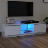 Cumpara ieftin Comodă TV cu lumini LED, alb extralucios, 140x40x36 cm
