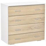 HOMCOM Comodă cu 4 Sertare, M&acirc;nere din Aluminiu și Structură din Lemn, 76x35x72cm, Alb și Stejar | Aosom Romania