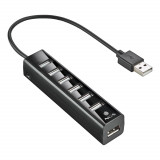 HUB USB 2.0 NGS IHUB7 TINY, 7 porturi, alimentator, negru