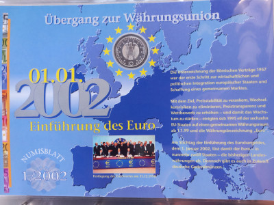 GERMANIA - FDC + MONEDA PROOF - 10 EURO 2002 F, INTRODUCEREA MONEDEI EURO foto