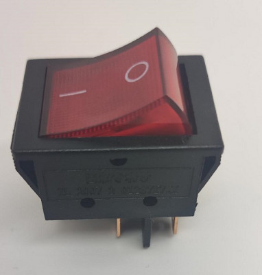 Intrerupator 4 poli 250V 30A ON-OFF 1 buton rosu cu retinere 25x35 mm foto