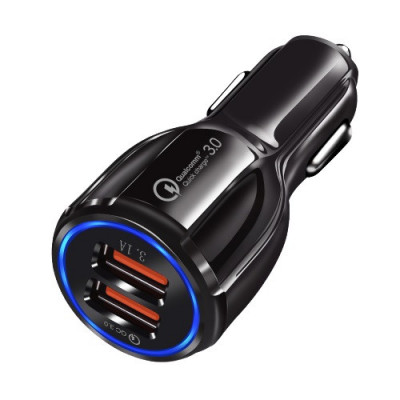 Incarcator auto Qualcomm 3.0 Fast Charge, 2x USB port, 5V 3.1A - 6A, Incarcare rapida, LED Blue, 5 tipuri de protectii, negru foto