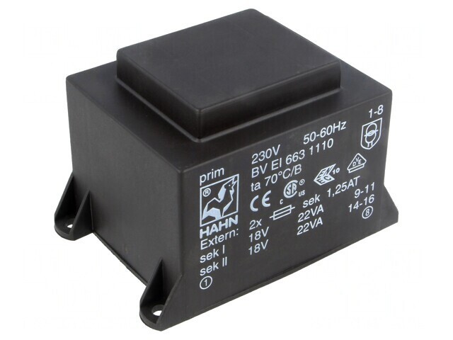 Transformator &icirc;ncapsulat 44VA 230VAC 18V 1222mA