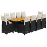 Cumpara ieftin Set bistro de gradina, 11 piese, cu perne, negru, poliratan