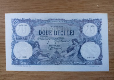 ROMANIA - 20 lei - Iulie 1919 . Superba piesa de colectie. XF+ foto