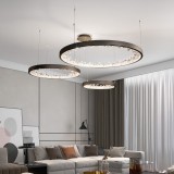 Lustra LED suspendata 80W cu telecomanda, 3 cercuri si cristale K9, neagra
