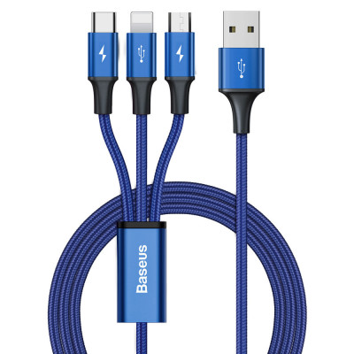 Baseus Rapid 3in1 USB - USB Tip C / Lightning / Cablu Micro USB Pentru &amp;icirc;ncărcare și Transfer De Date 1,2 M Albastru (CAJS000003) foto