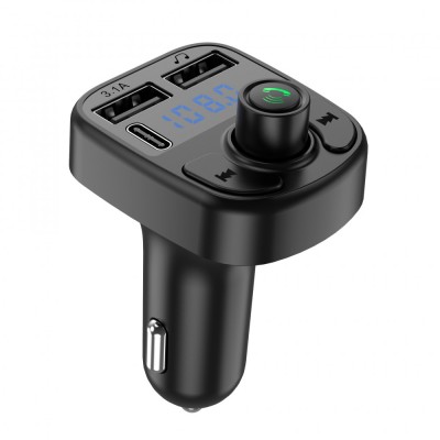 Incarcator auto cu mp3 player, flippy, bluetooth 5.0, 5v, 2 x usb, type c, negru foto