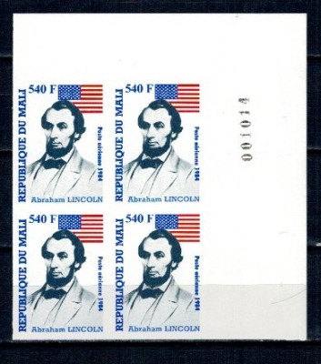 Mali 1984 - Abraham Lincoln, bloc de 4 ndt neuzat foto