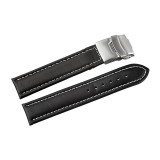 Cumpara ieftin Curea Ceas Piele Naturala Neagra Cusatura Alba Deployant 16mm - 24mm