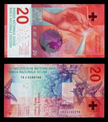 ELVETIA █ bancnota █ 20 Franken █ 2016 █ P-76d Studer Jordan █ UNC necirculata foto