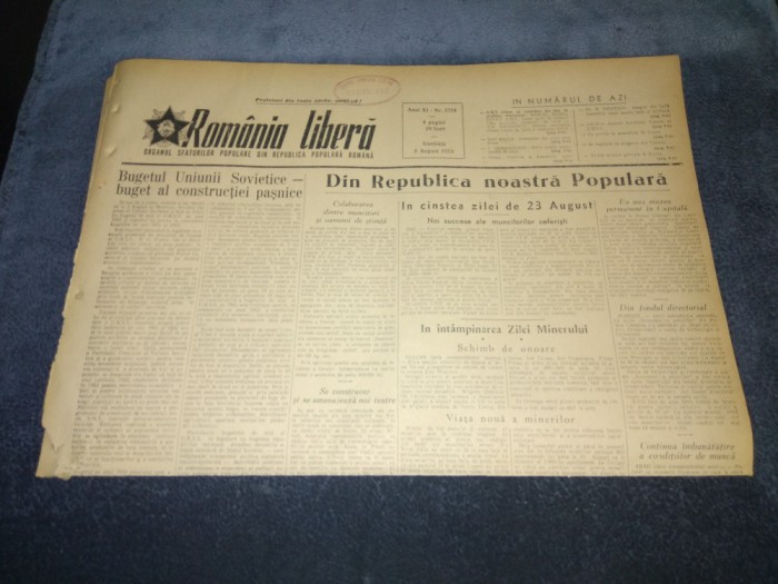 ZIARUL ROMANIA LIBERA 8 AUGUST 1953