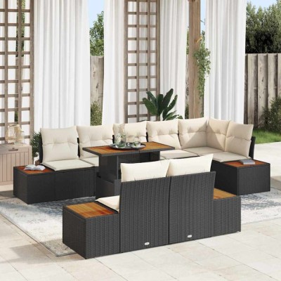 vidaXL Set de masă pentru grădină 9 pcs Negru și Bej 100 x 55 x 73 cm foto
