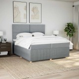 VidaXL Pat box spring cu saltea, gri deschis, 200x200 cm, textil