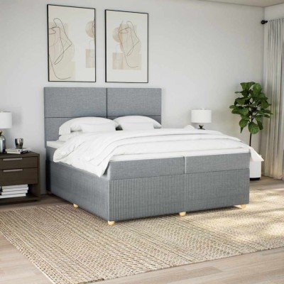 vidaXL Pat box spring cu saltea, gri deschis, 200x200 cm, textil 3294456 foto