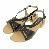 Sandale dama, din piele naturala, platforme de 2cm, culoare negru box- S36NBOX