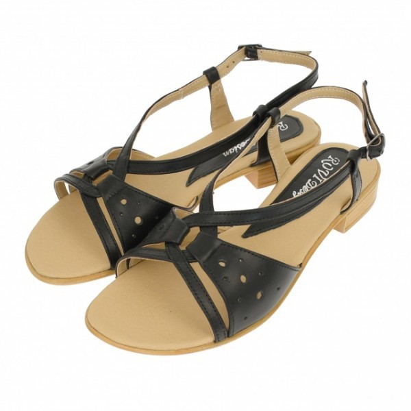Sandale dama, din piele naturala, platforme de 2cm, culoare negru box- S36NBOX