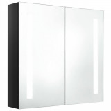 Dulap de baie cu oglindă și LED negru strălucitor 62x14x60 cm