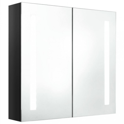 Dulap de baie cu oglindă și LED negru strălucitor 62x14x60 cm foto