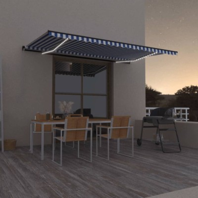 vidaXL Copertină retractabilă manual cu LED, albastru/alb, 500x350 cm foto