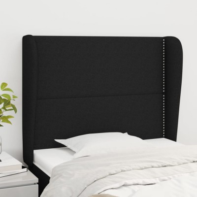 vidaXL Tăblie de pat cu aripioare, negru, 83x23x118/128 cm, textil 3117792 foto