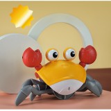 Crab electric, iluminat, muzical, pe inductie, simte si evita obstacolele, cablu incarcare USB, rosu-gri-galben, 3 ani+