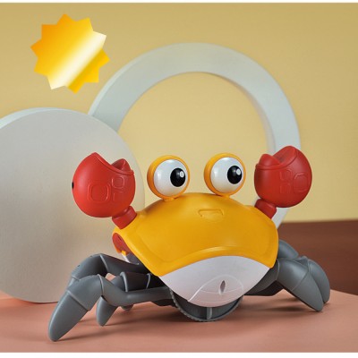 Crab electric, iluminat, muzical, pe inductie, simte si evita obstacolele, cablu incarcare USB, rosu-gri-galben, 3 ani+ foto