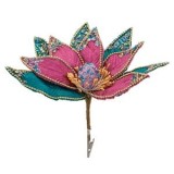 Floare decorativă de Crăciun cu clips, 29 cm, fucsia și smarald, cu paiete și mărgele, CMCLASS