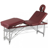 Masă de masaj pliabilă 4 părți cadru din aluminiu Roșu, vidaXL