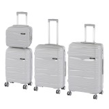 Set 4 Valize cu Roti Leziter TraveLux Voyager Gri, Carcasa Rigida, TSA, 55x40x20 cm