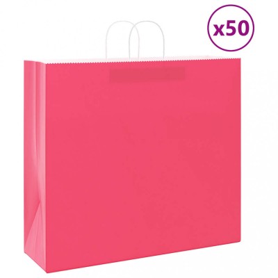 vidaXL Pungi de h&amp;acirc;rtie 50 buc cu m&amp;acirc;nere roz 54x15x49 cm foto