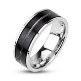 Inel din oțel inoxidabil - negru, linie gravată - Marime inel: 67
