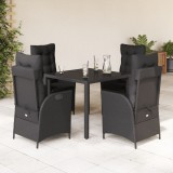 Cumpara ieftin Set mobilier de grădină cu perne, 5 piese, negru, poliratan