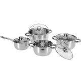 Set 8 piese, oale si cratita inox cu capac sticla, capacitate 1.1, 1.7, 2.4, 3.4 L, JollyMag, AMS4688