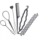 Cumpara ieftin Set 6 accesorii pentru impletirea parului, pieptan, coada de peste, spirala, plastic, negru