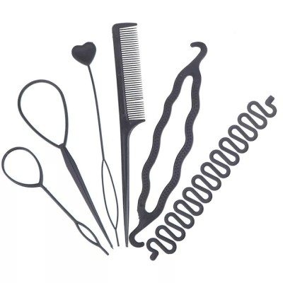 Set 6 accesorii pentru impletirea parului, pieptan, coada de peste, spirala, plastic, negru foto